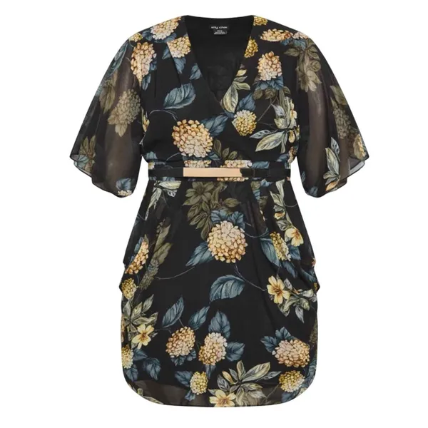 City Chic Ultra Glam Golden Hydrangea Floral Print Wrap Dress Size M/ 18 - Image 3
