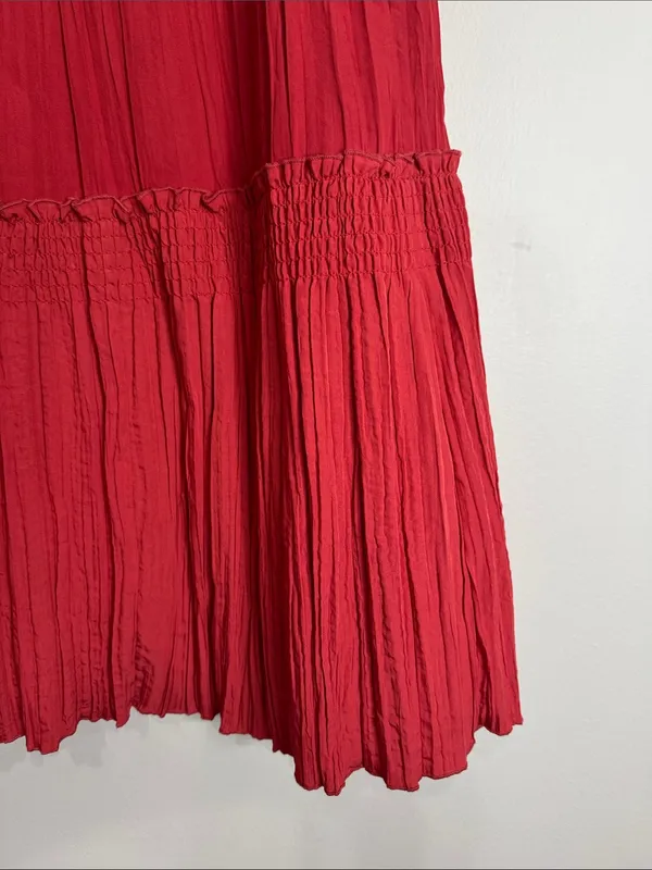 Vintage Coral Red Tiered Maxi Broomstick Crinkle Smocked Y2K Skirt size 12 - Image 4