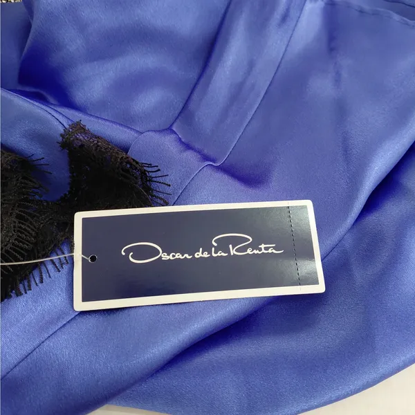 Oscar de la Renta Womens Top Size Large Blue Satin Lace Lounge Romantic Lingerie - Image 6