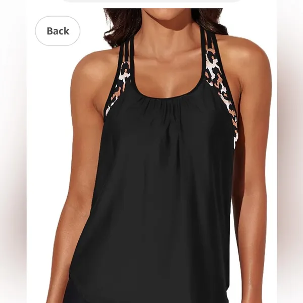 leopard print swim tank bra size Medium in black new - Image 5