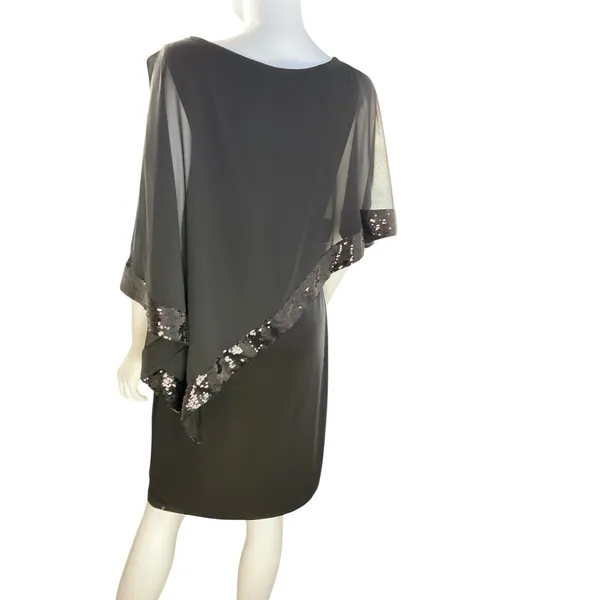 Scarlett‎ Women's Cape Sequence Shift Dress Black 10 Cocktail Wedding Party - Image 5