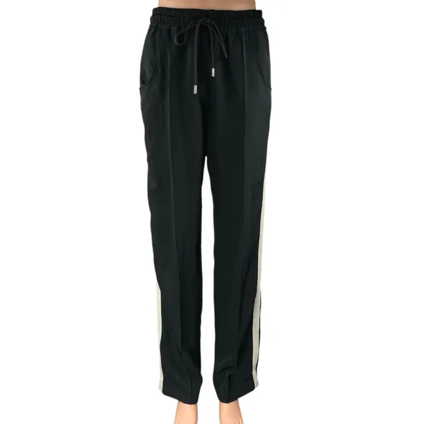 Zara Women's Black Striped High Waist Drawstring Trousers Sweatpants Size S - Image 2