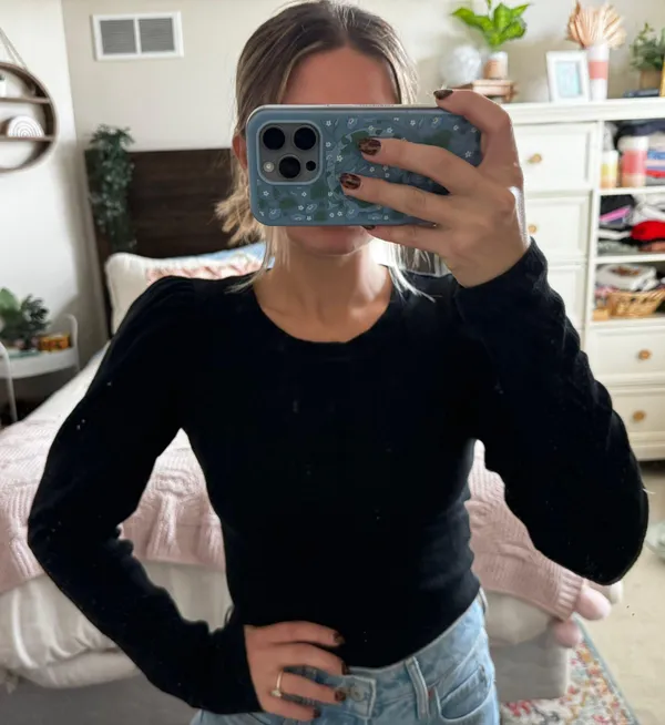 Black Ribbed Longsleeve Bodysuit  - Image 2