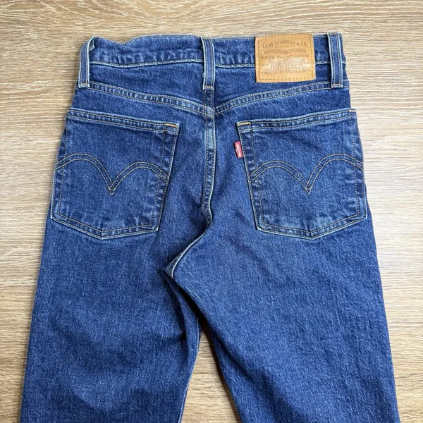 Levi's Premium Wedgie Straight Jeans Womens 23 High Rise Crop Raw Hem Blue 23x26 - Image 11