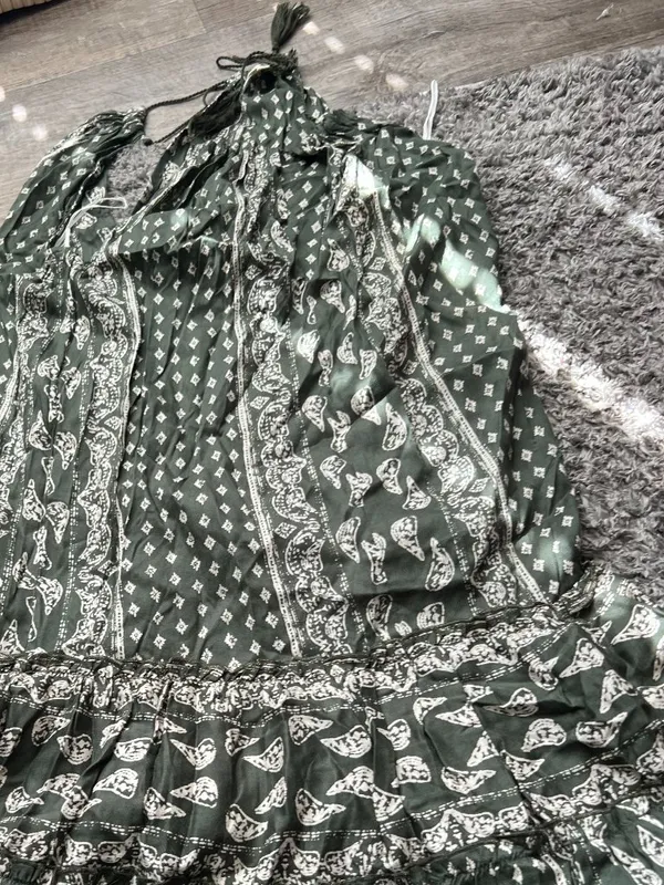 World Market Women's Cotton Tired Maxi Summer Halter Printed Dress Green New S/M - Image 8