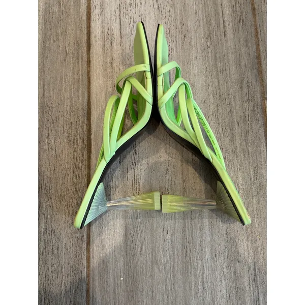 Charles & Keith Mules Women 37 Green Strappy Transparent Heel Trendy Chic Sandal - Image 9