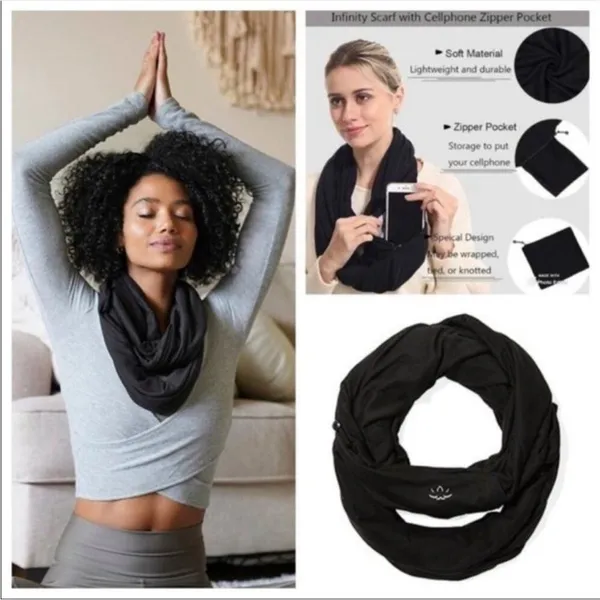 Beyond Yoga Black Infinity Scarf With Cellphone Zippered Pocket - Image 2
