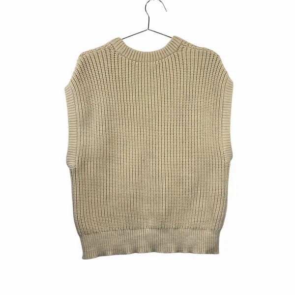 Madewell Womens Sweater Beige Mariella Pointelle Tee Relaxed Fit Sleeveless XL - Image 3