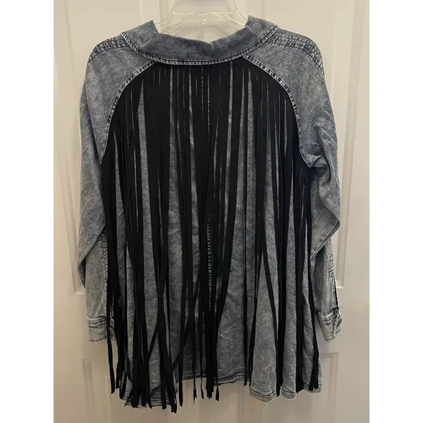 Two2Fly HILDAGO‎ FALLS Fringe Denim Chambray Swing Jacket Womens S Western New - Image 4