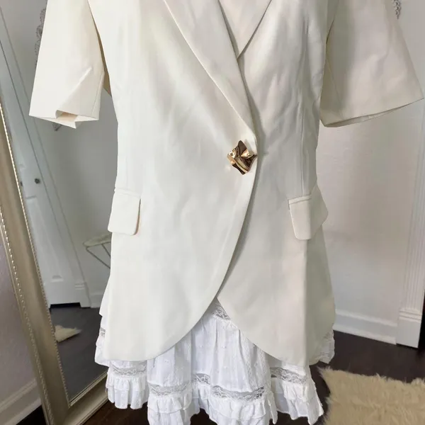 NWT Commense Metal Detail Short-Sleeve Blazer Cream Gold S - Image 4