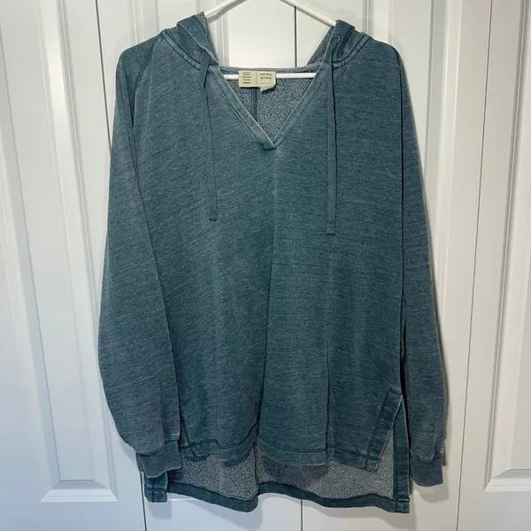 Anthropologie Saturday Sunday Hoodie Women Large Blue V-Neck Fleece Pullover Soft Lounge Layer - Image 2