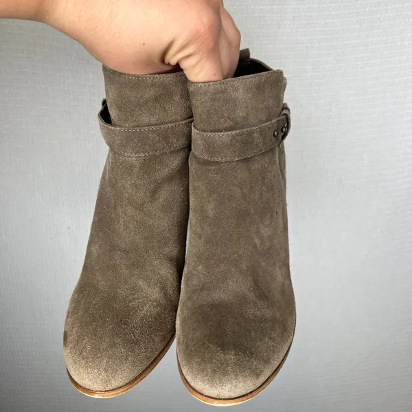 Franco Fortini Lexi Women Brown Suede Block Heel Ankle Bootie Buckle Size 10 - Image 2