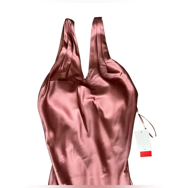 Revelry Women’s Cowl Back V Neck Sleeveless Pink Satin Maxi Formal Dress Size 4 - Image 3