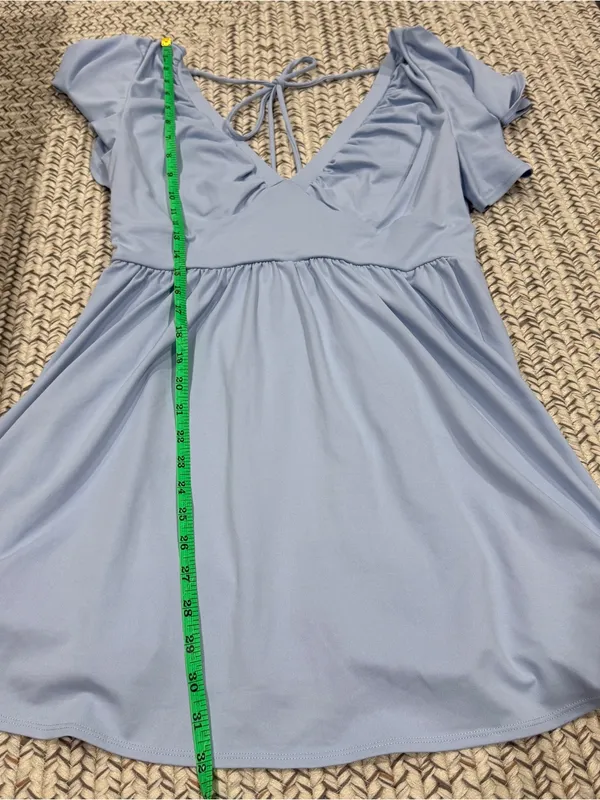 NWOT Halara Blue V Neck Tie Back Babydoll Short sleeve Dress - Image 11
