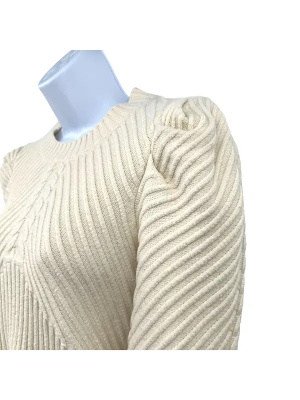 Allison Cecile Cream Ribbed Sweater Puff Sleeves Size XS Coquette Balletcore - Image 3