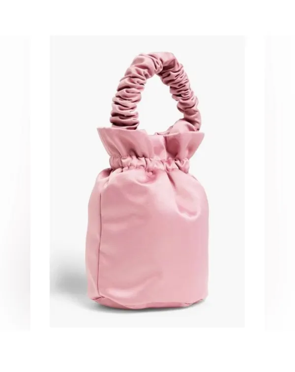GANNI Pink Scrunchie Occasion Knot Top Handle Tote Bag Shoulder Drawstring Purse - Image 3