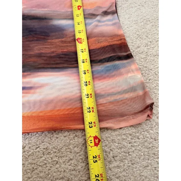 Abstract Sunset Mesh Mock Neck Long Sleeve Layering Top Sheer Artsy Boho - Image 3