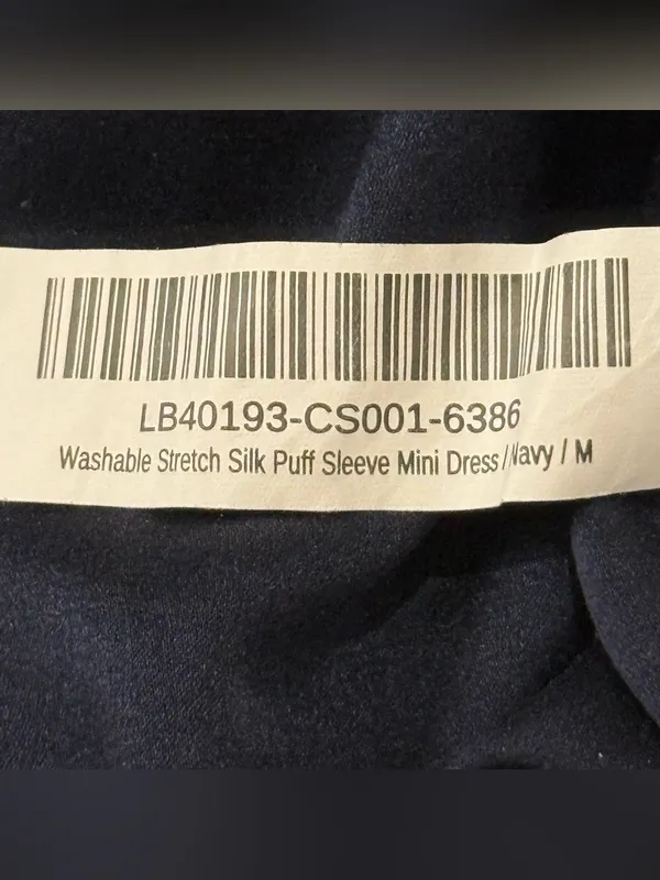 Quince Washable Stretch Silk Puff Sleeve Mini Dress Medium Navy Minimal Fall - Image 13