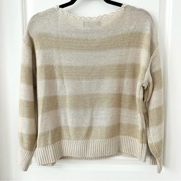 LOFT Tan Stripe Sweater Sz Small - Image 2