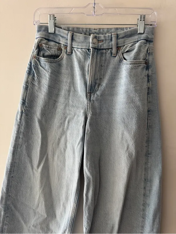 American Eagle Strigid Curvy Super High-Rise‎ Baggy Straight Leg Jeans Size 0 - Image 4