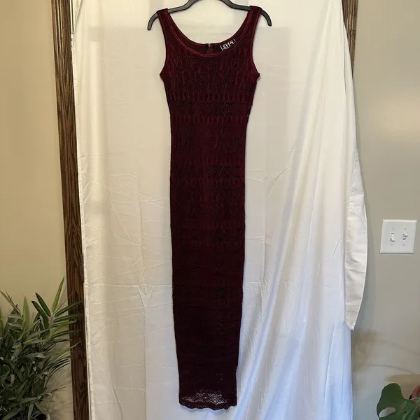 City Triangles Size 5 Burgundy Red Crochet Bodycon Maxi Dress Vintage‎ 90s - Image 2
