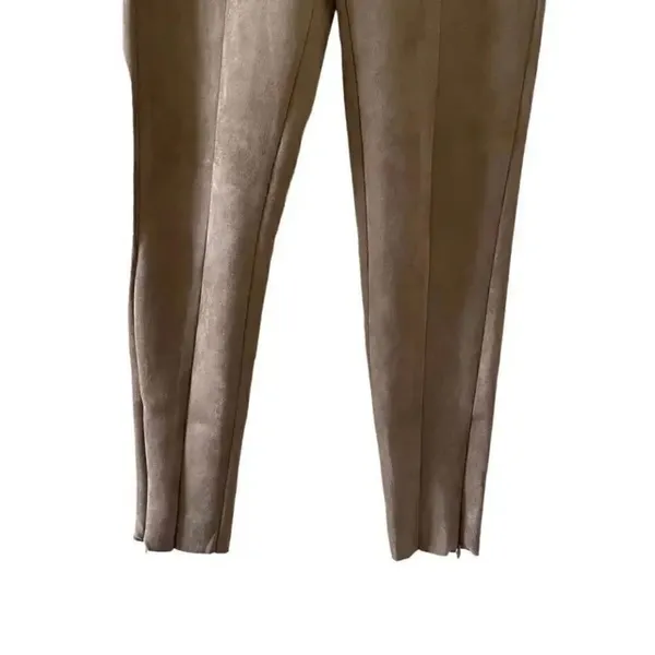 ZARA Faux Suede Legging Trouser Medium Camel Brown Seamed Ankle-Zip SZ M #1128 - Image 5