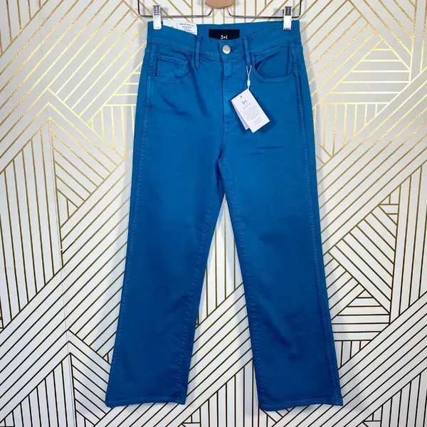 3x1 W4 Shelter Jeans Pant Wide-Leg‎ Crop Overdyed Vintage Denim Blue Size 25 - Image 3
