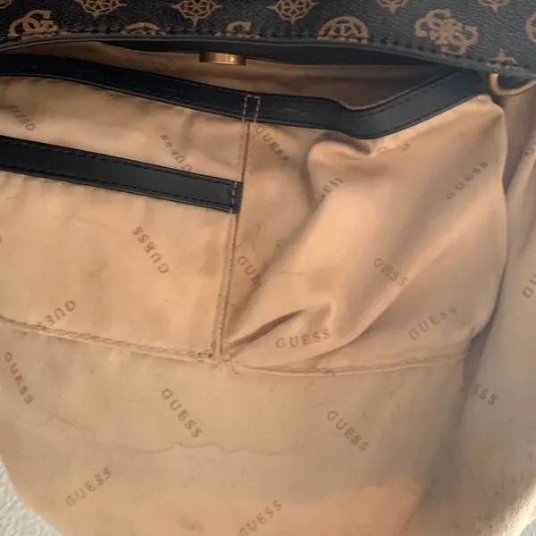GUESS Black and Brown Monogram Chain-Handle Tote - Image 7