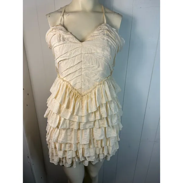 Lucy Paris Antique White Ruffle Coquette Cottagecore Romantic Mini Dress Size S - Image 2