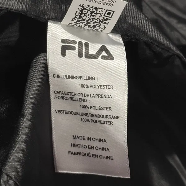 Fila Puffer Jacket Coat Quilted Athleisure Minimalist Streetwear Black Medium - Image 4