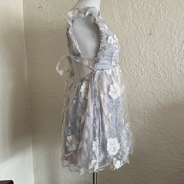 Lucy in the Sky Sheer Embroidered Floral Deep V Babydoll Dress XS - Image 7