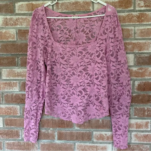 Intimately Free People Long Distance Floral Lace Shirt Women’s Large Pink Angel - Image 2
