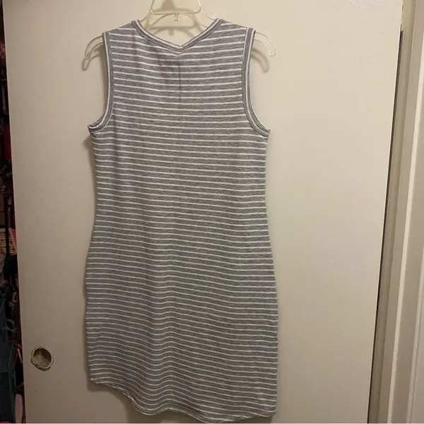 32 Degrees Cool Womens Mini Tank Dress S Small 36” Gray White Stripes NWT New - Image 5