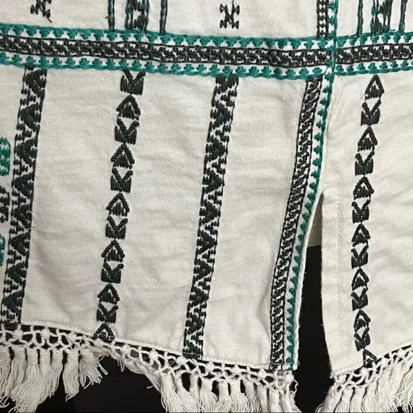 Madewell Cream And Navy Boho Embroidered Relaxed Tank With Fringe M - Image 5
