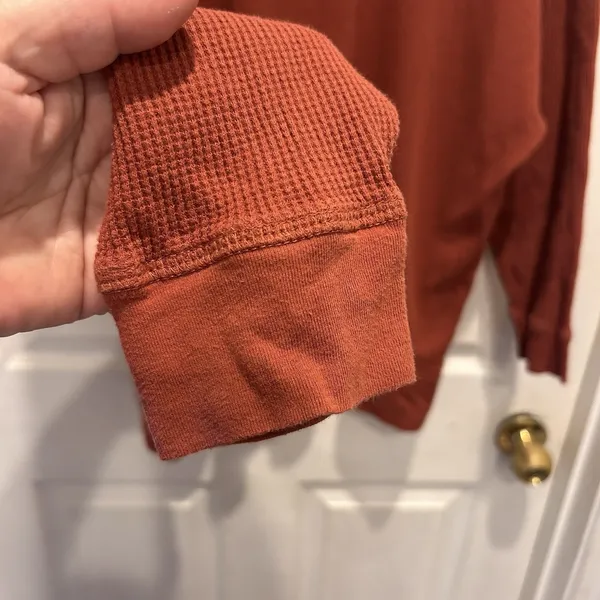 Free People Intimately Waffle Knit‎ Thermal Top Rust Orange Oversized XS Boho I - Image 4