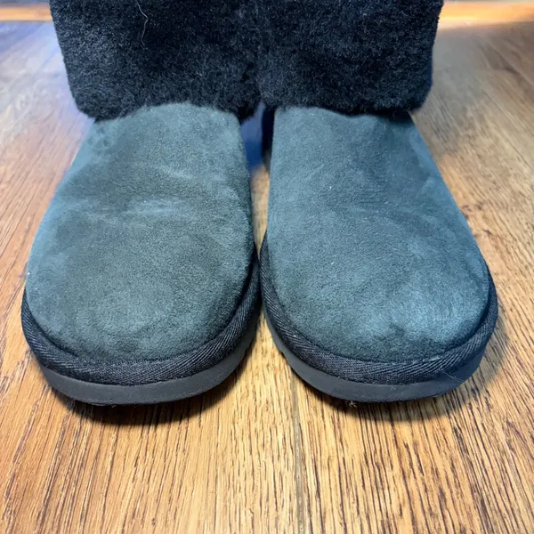 UGG Classic Mini Fluff Black Suede Sheepskin‎ Ankle Boots Womens 8 Cozy Winter - Image 3
