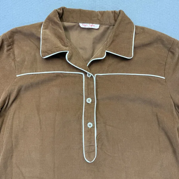 Kayce Hughes Womens Brown Corduroy Shift Dress Size 4 Long Sleeve White‎ Piping - Image 2