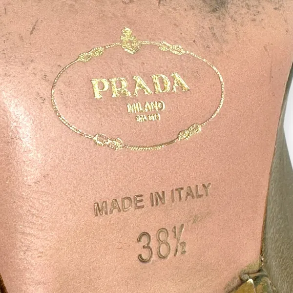 PRADA | US 8.5 / IT 38.5 | Metallic Gold Leather Peep-Toe Slingback Pumps - Image 2