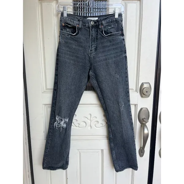 Zara‎ Straight Leg Jeans Distressed Black Wash Denim Casual Size 2 - Image 3