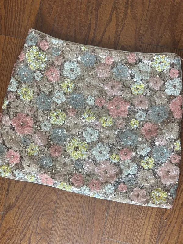 Sequin Floral Gold and Pastel Hippie Mini Skirt Size XS Date Night Going Out \ - Image 11