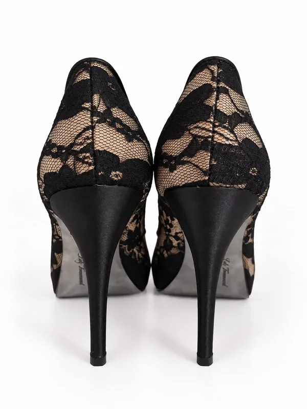Lulu Townsend Black Lace Mesh Rhinestone Stiletto Peep Toe Pumps Amber Crystal - Image 5