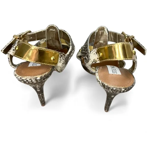 Steve Madden Snake print & Gold T-Strap Dress Sandals baddie sexy Reya Natural - Image 5