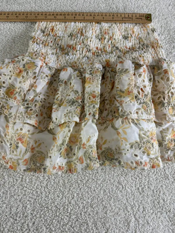 En Saison Skirt Womens Size Small ruched floral eyelet Ruffle Mini Tiered Boho - Image 8
