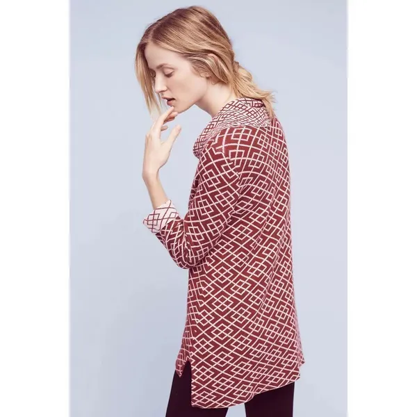 Anthropologie Moth Cowled Galena Pullover‎ Red Motif Sz small - Image 2