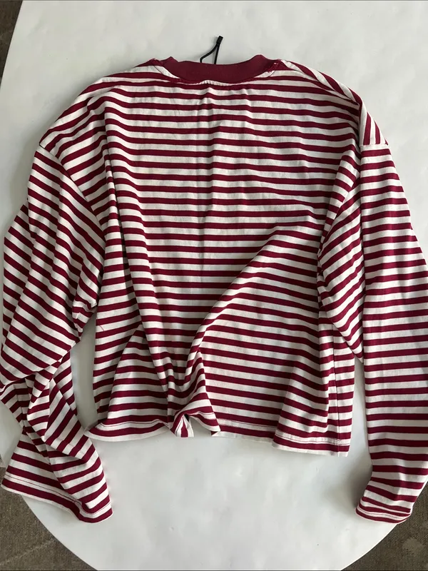 LIONESS Bloom Long Sleeve Top in Wine Stripe Red White XXS (Oversized) $69 - Image 5