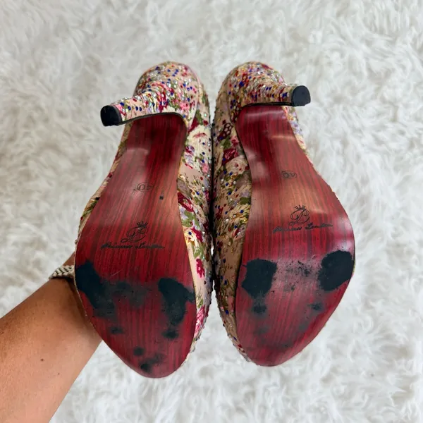 Princess London Floral Print Rhinestone Embellished Platform Pumps - Image 3