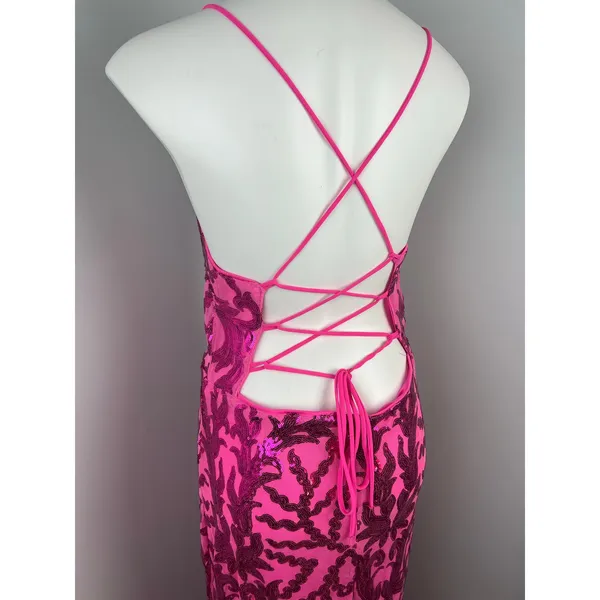 Iris Pink Sparkly Sequined Formal Low Back Evening Prom Dress Large - Image 4