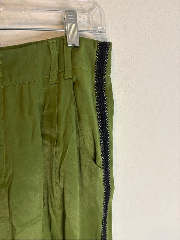 Anthropologie Womens Moss Green Diandra Pleated Side Stripe Jogger Pants Size 2 - Image 4