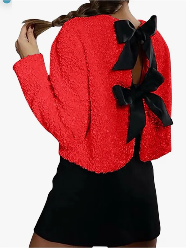 Source Unknown NWOT Red Sequin Bow-Tie Crop Jacket - Women's Sz Med - Image 2