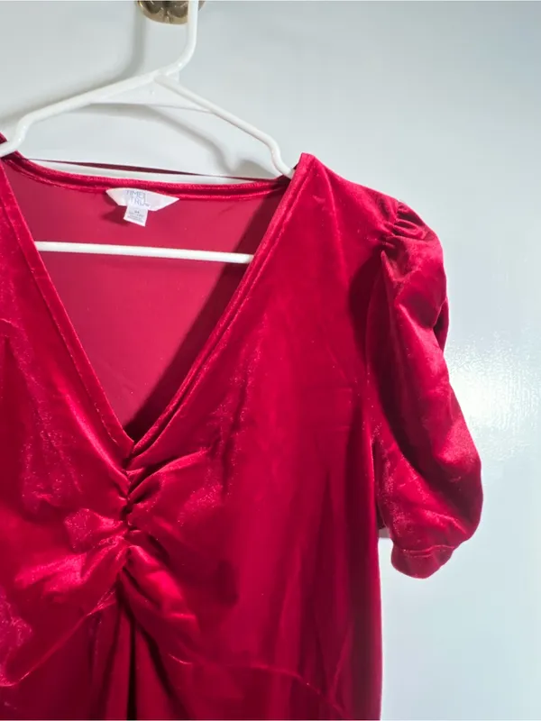 Time and Tru Womens Size Medium 8-10 V-Neck Puff Sleeve Velvet Velour Mini Dress - Image 8